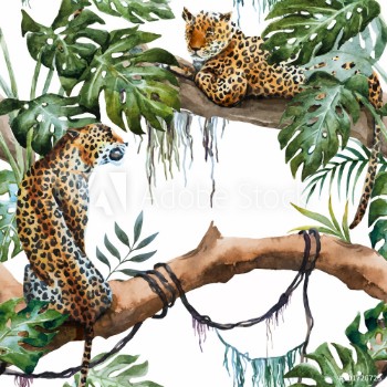 Bild på Watercolor vector leopard pattern